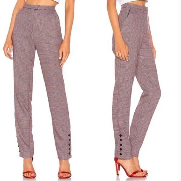 Revolve x LPA Trouser Pants Slim Revolve Plaid Houndstooth khaki and maroon XS - Picture 1 of 15